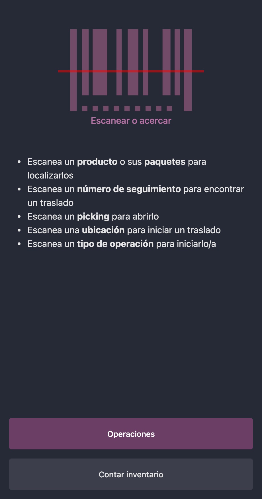 Lector de códigos de barras de Odoo en el móvil del almacén: escanear picking, ubicación o producto