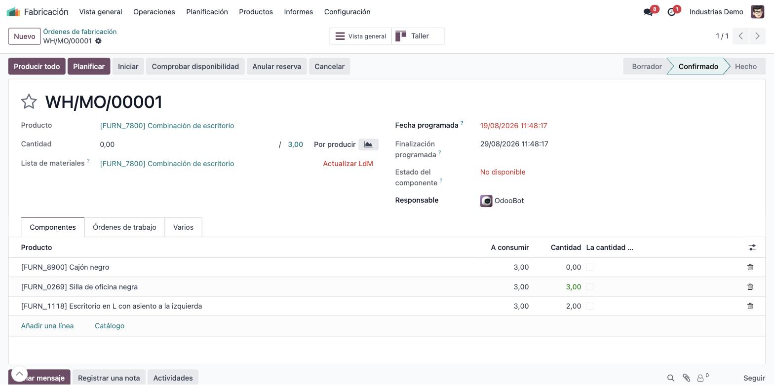 Captura de Odoo — orden de taller