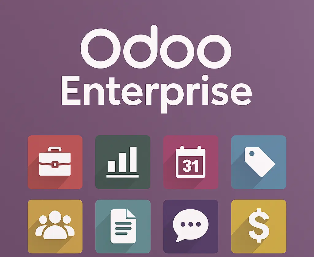 Ventajas clave de mantener tu Odoo actualizado Visual que destaca los beneficios de actualizar Odoo Enterprise, como la migración de datos sin interrupciones, adaptación de módulos personalizados, migración de todas las facturas y optimización del rendimiento.